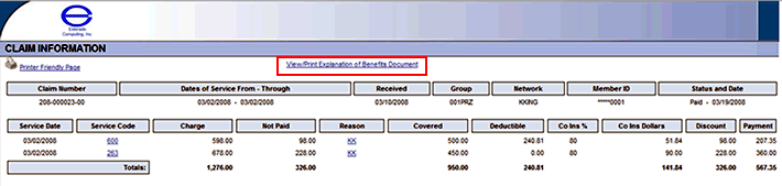 Claim Information Screen